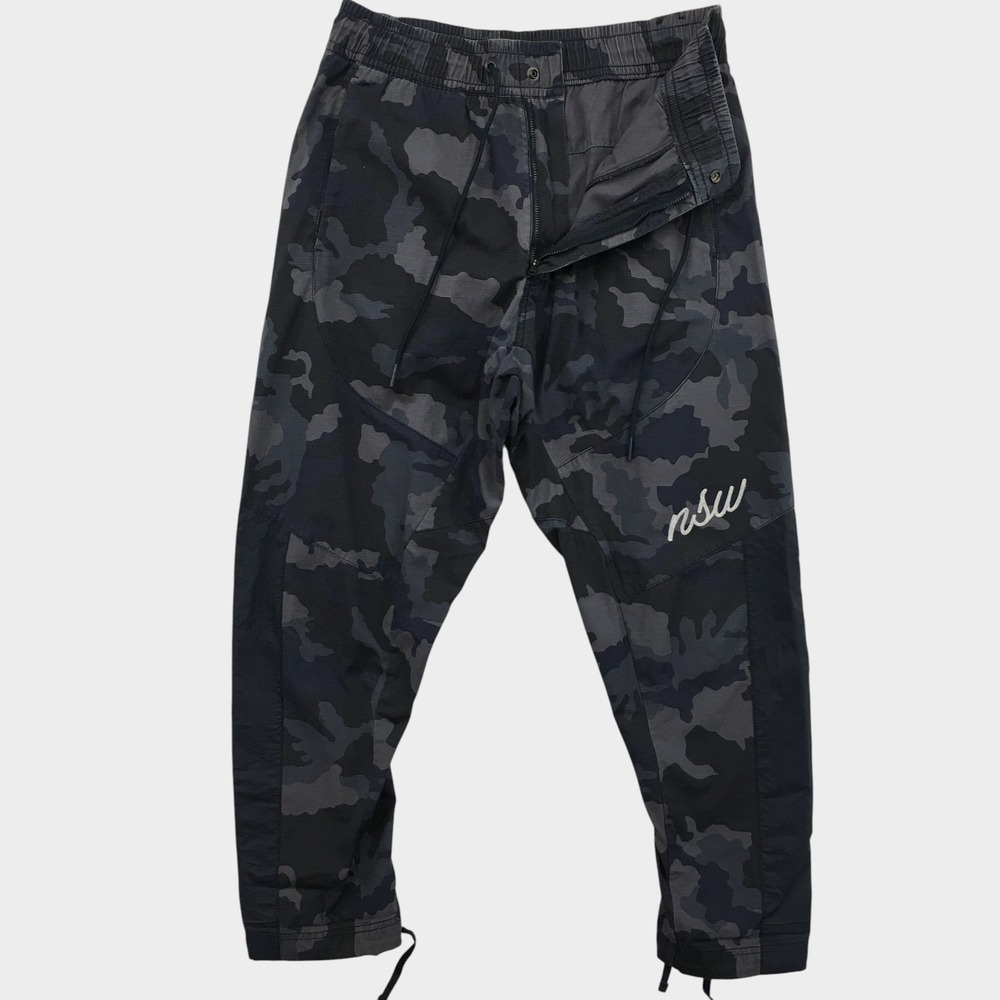 Nike NSW Mens Camo Cargo Pants Grey Navy Ripstop Tapered Joggers Size M - Picture 1 of 8